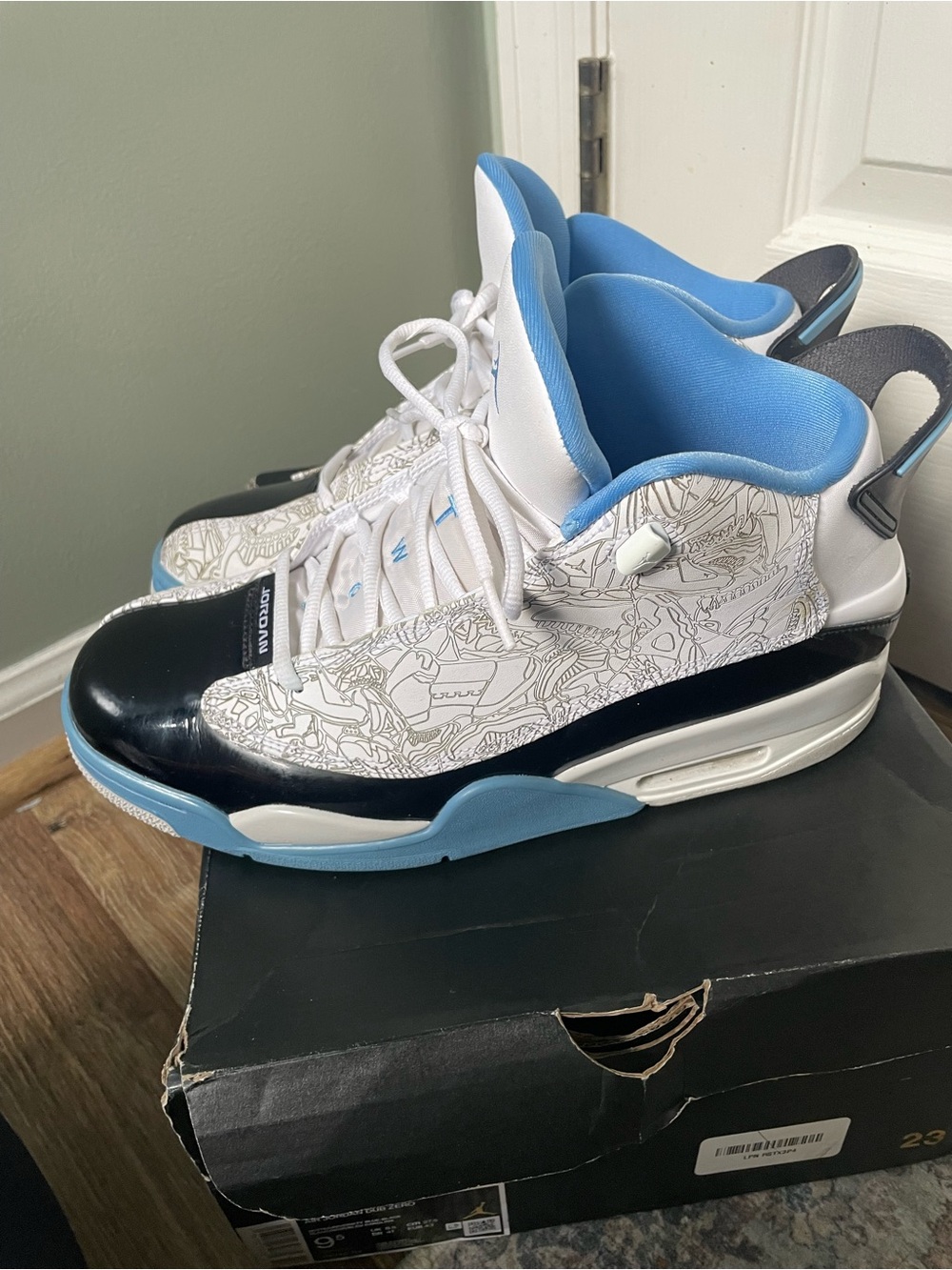 Jordan Men's High-Top Sneakers in White, Black & Light Blue